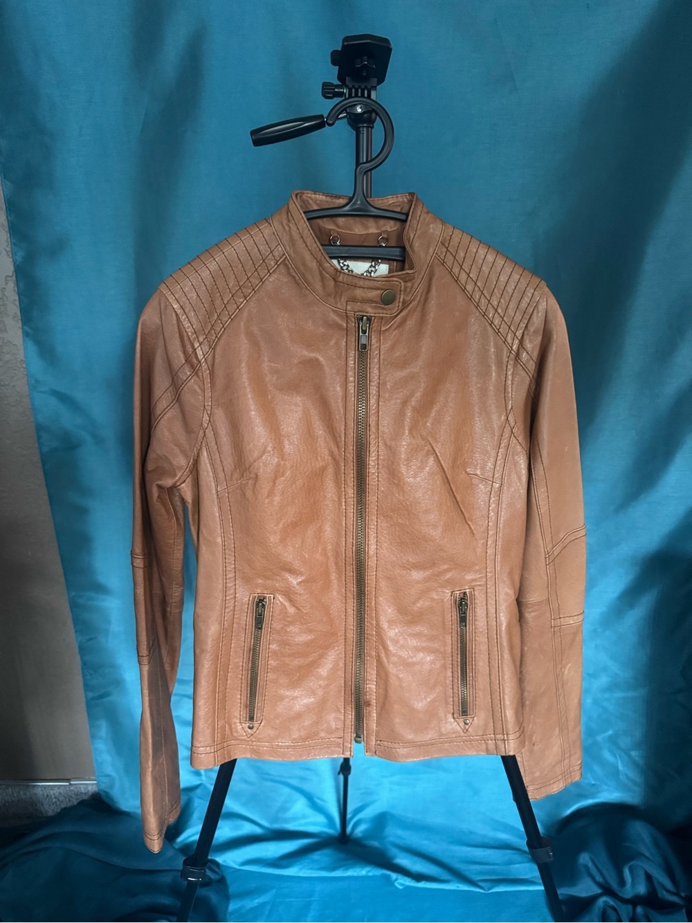 BB Dakota Brown Faux Leather Moto Jacket Size Small | Y2K Biker Streetwear